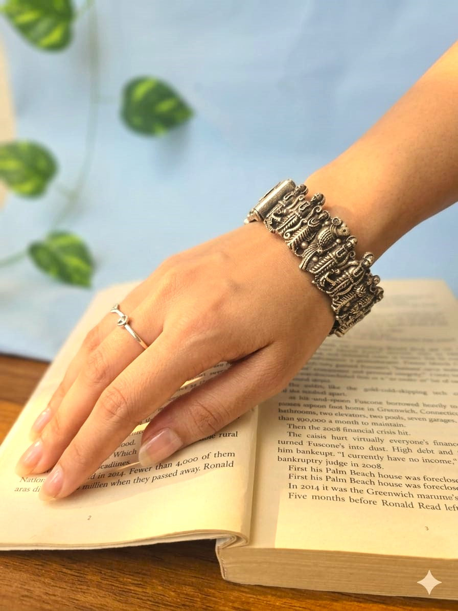 Antique Silver Replica Tribal Bangle | Ethnic Statement Bracelet | RavJyoti