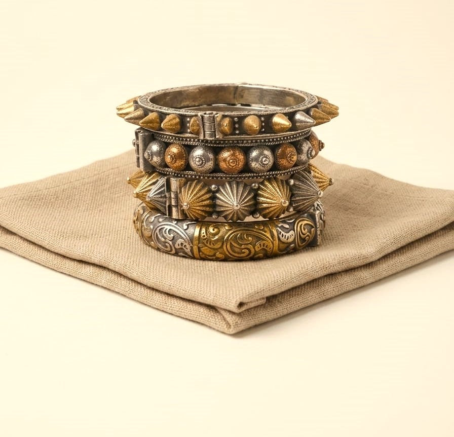 Dual Tone Silver Replica Bangle Stack for Women