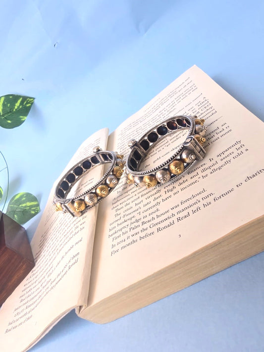 Elegant Dual Tone Silver Replica Bangle Pair