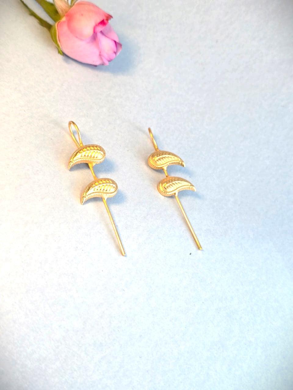 Elegant Leaf Motif Brass Drop Earrings | Lightweight Gold-Tone Daily Wear Earrings for Women