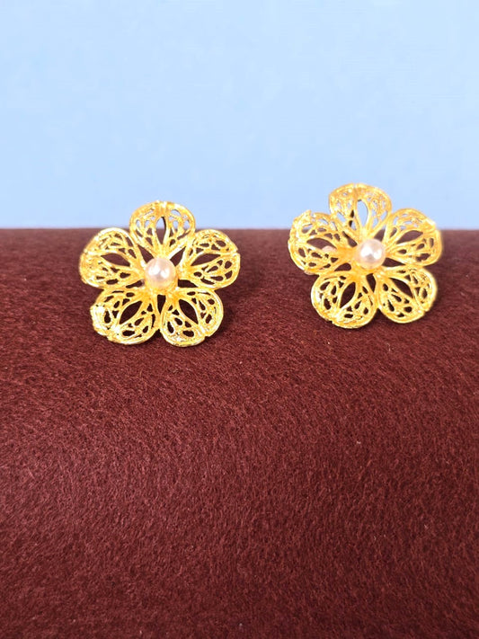 Floral Brass Stud Earrings, Elegant Everyday Earrings for Women