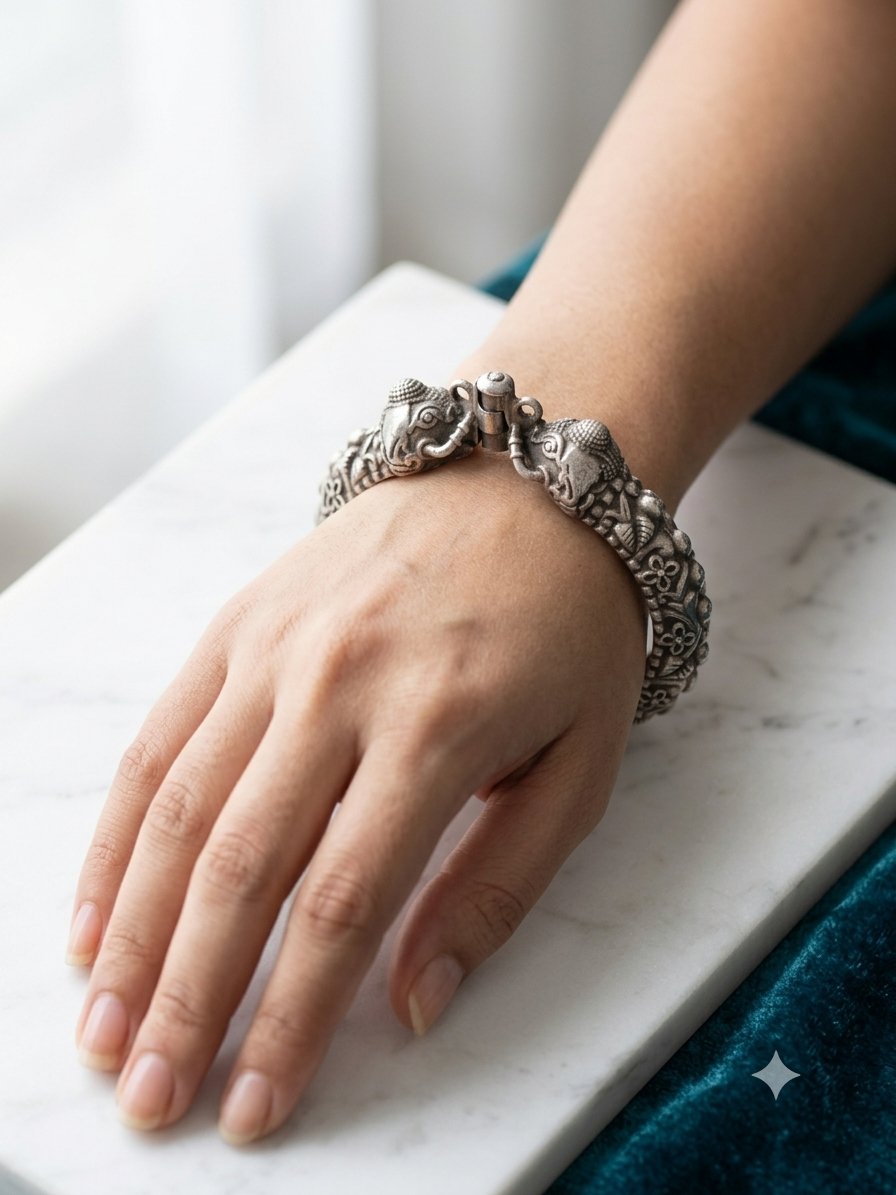 Handcrafted Traditional Oxidized Elephant Kada ( in pair)