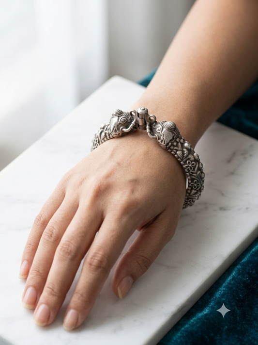 Handcrafted Traditional Oxidized Elephant Kada ( in pair)