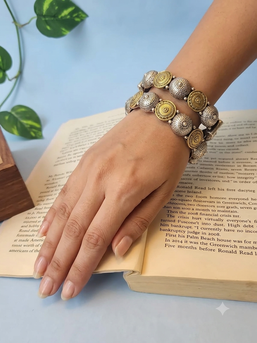 Handcrafted Dual Tone Coin Motif Bangle Pair