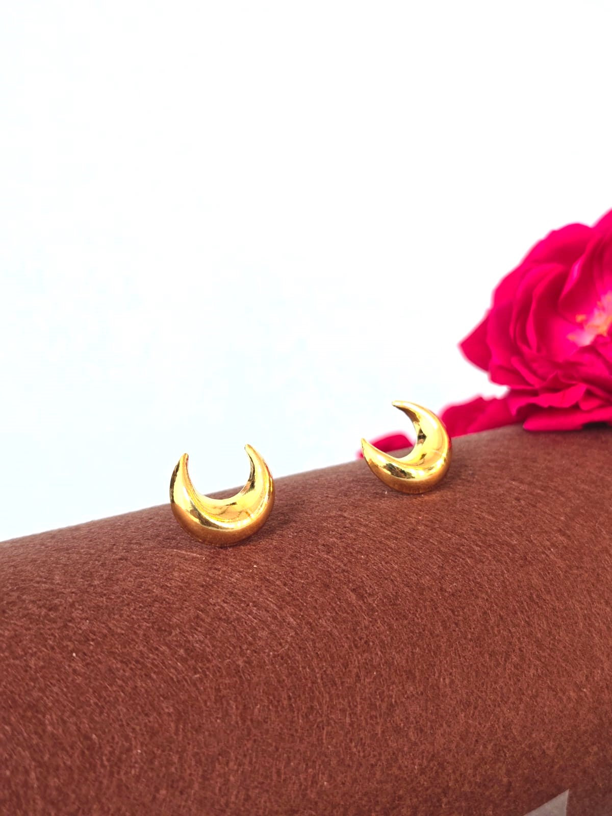 Gold Crescent Moon Stud Earrings