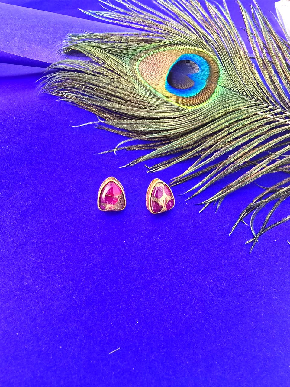 Gold Finish Purple Stone Stud Earrings for Women , Elegant Minimal Designer Earrings – RavJyoti