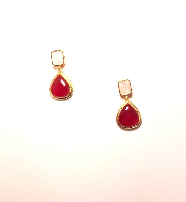 Gold Finish Red Teardrop Stone Drop Earrings for Women,| Elegant Minimal Designer Earrings