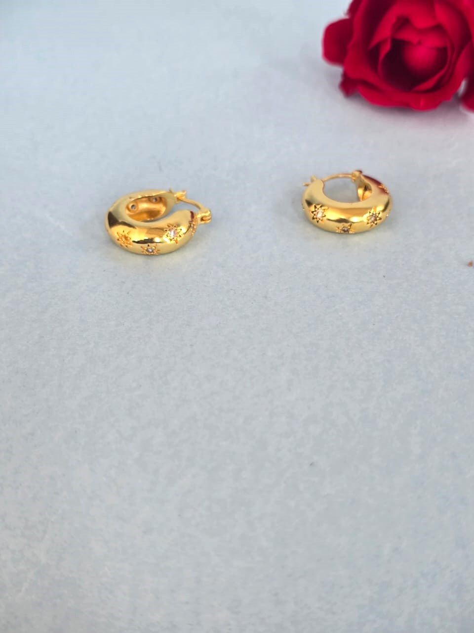 Gold Finish Star Detail Hoop Earrings