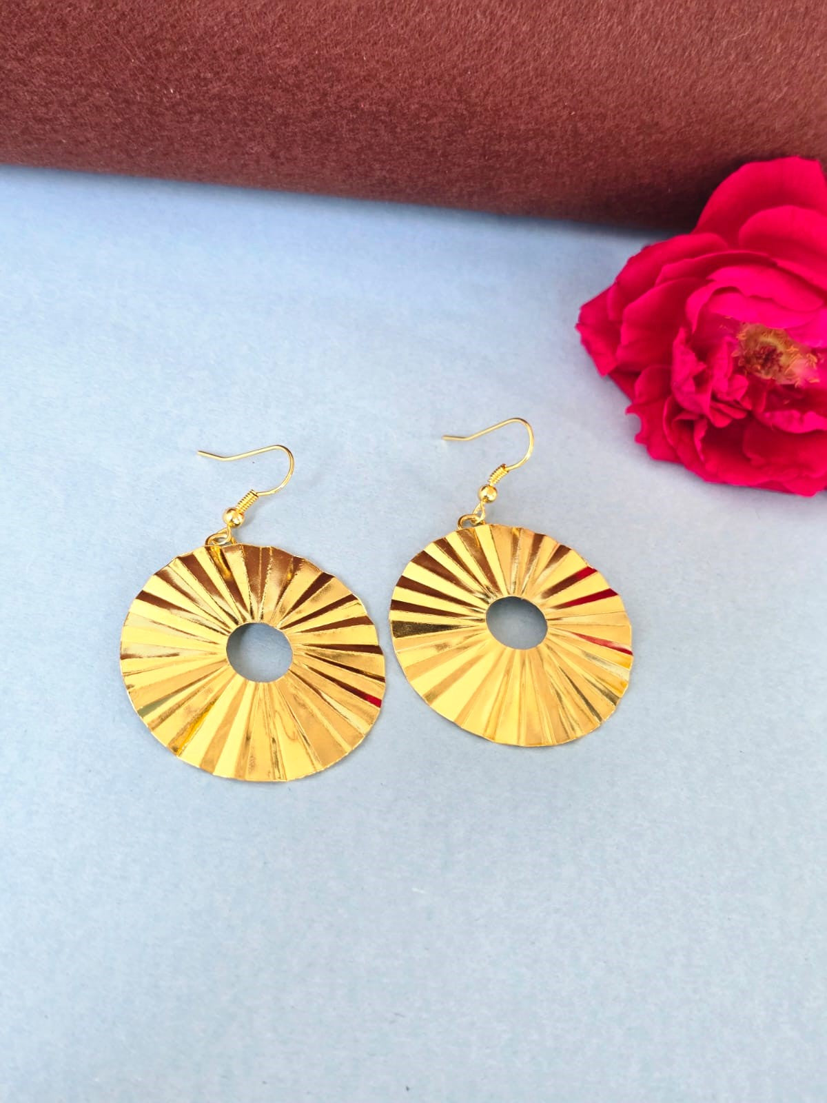 Gold Finish Sunburst Disc Brass Earrings for Women | RavJyoti