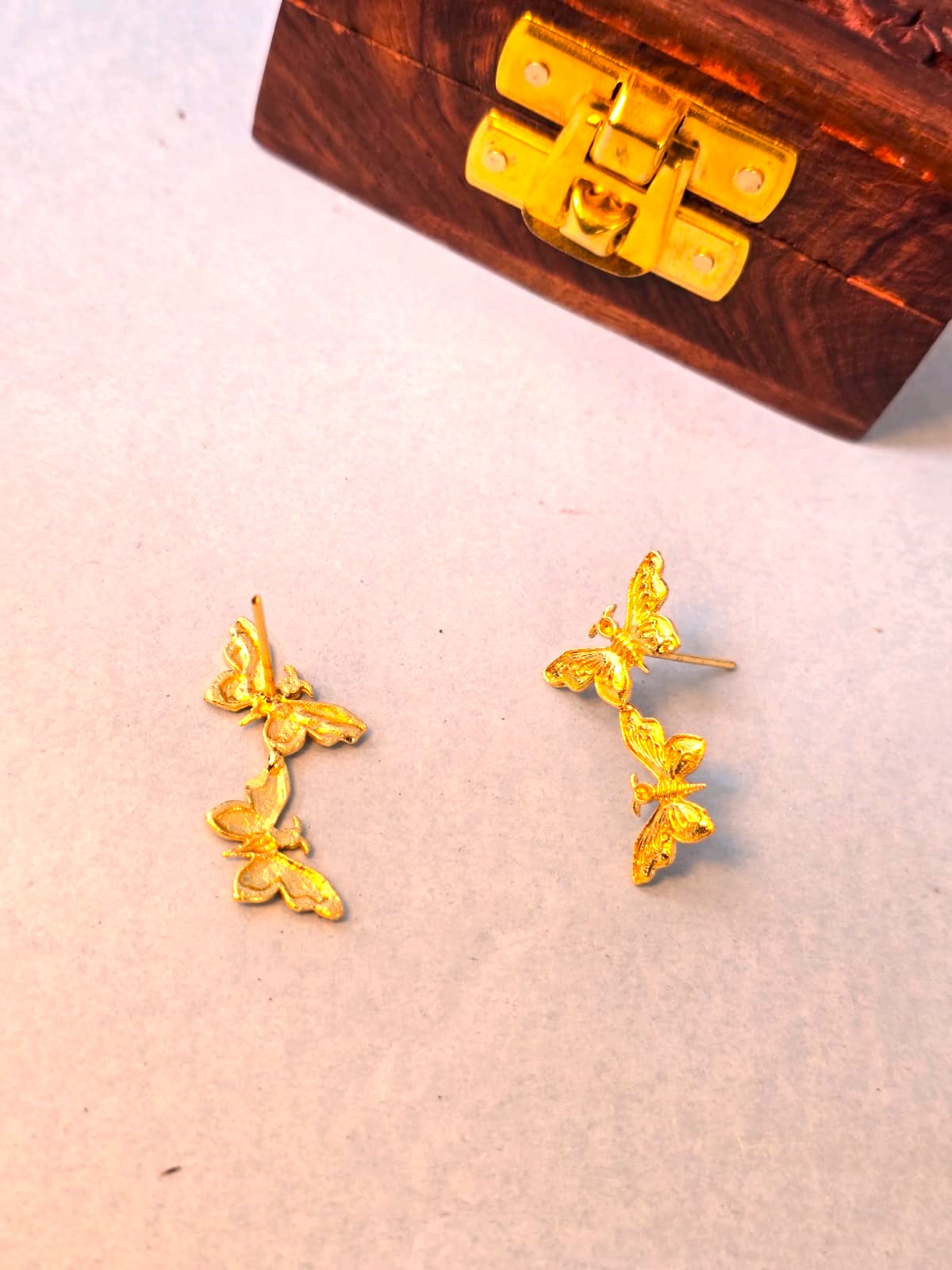 Gold Leaf Drop Earrings for Women | Elegant Brass Butterfly & Floral Daily Wear Earrings