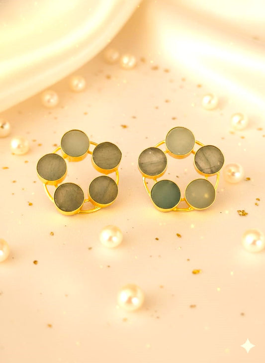 Gold & Pista Green Geometric Drop Earrings for Women | Brass Statement Office Wear Earrings