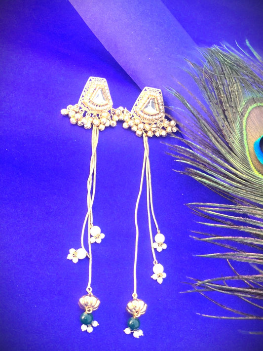 Gold Polish Long Dangle Earrings in Brass | Traditional Festive & Wedding Wear Earrings