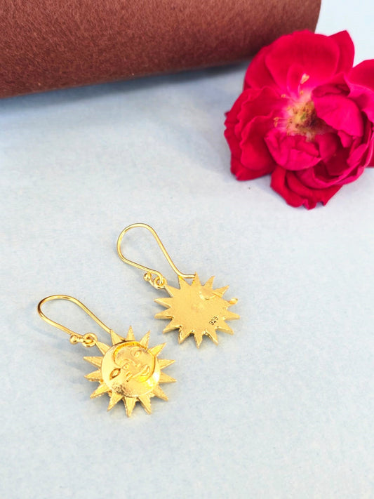 Gold Sunburst Drop Earrings
