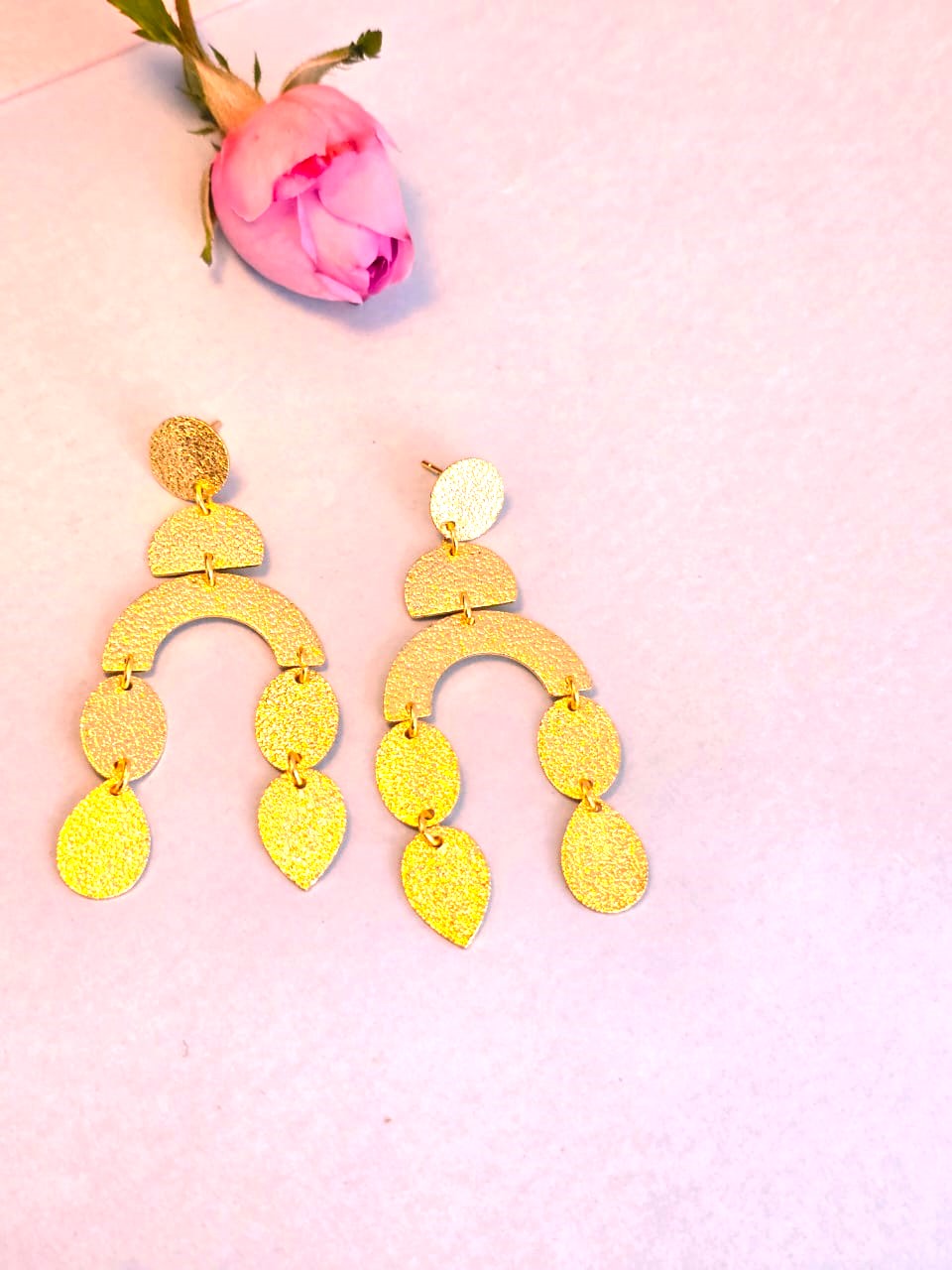 Golden Heart Drop Statement Earrings | Textured Brass Long Earrings for Women