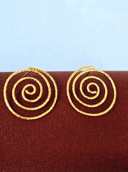 Golden Spiral Stud Earrings | Modern Minimal Earrings for Women – RavJyoti