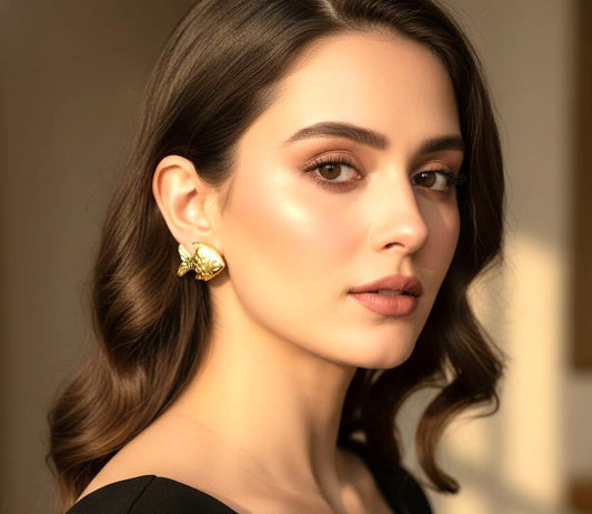 Minimal Gold Shell Stud Earrings for Women | Elegant Brass Fish-Scale Daily Wear Earrings