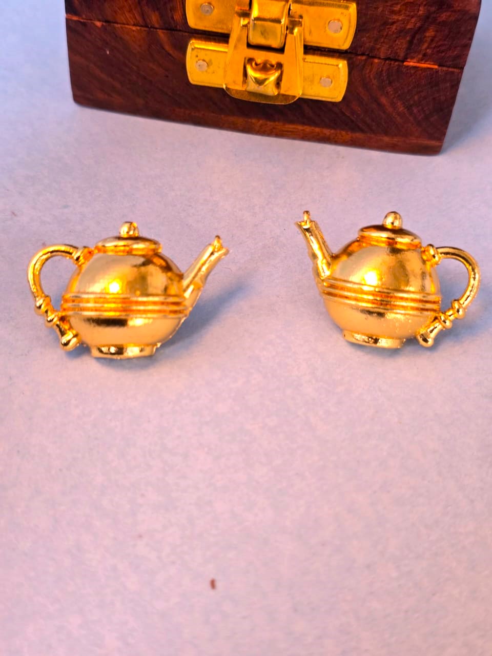 Minimal Gold Teapot Stud Earrings for Women | Lightweight Brass Daily Wear Earrings