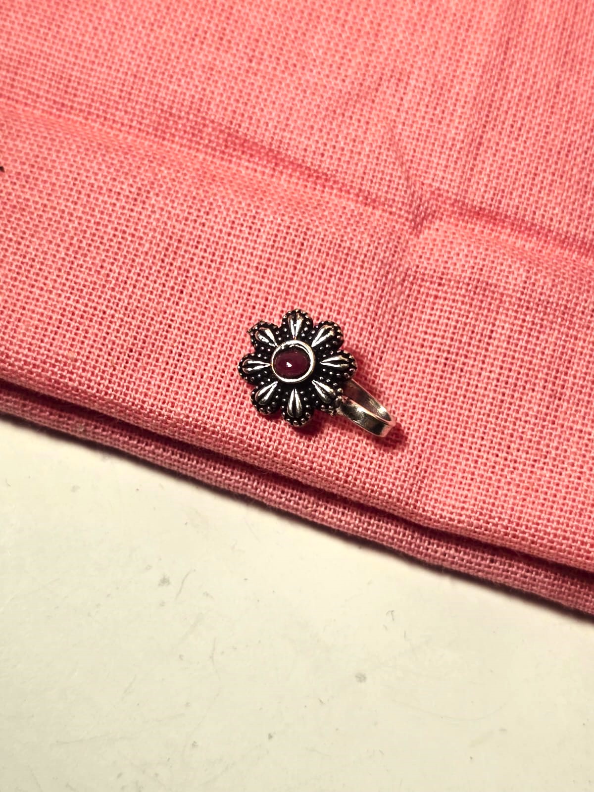 Oxidised Silver Flower Nose pin for Women