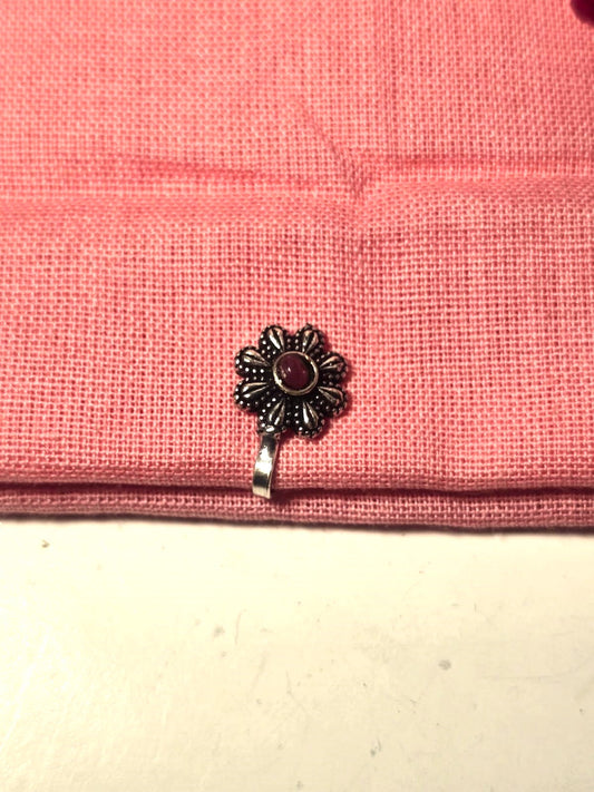 Oxidised Silver Flower Nose pin for Women