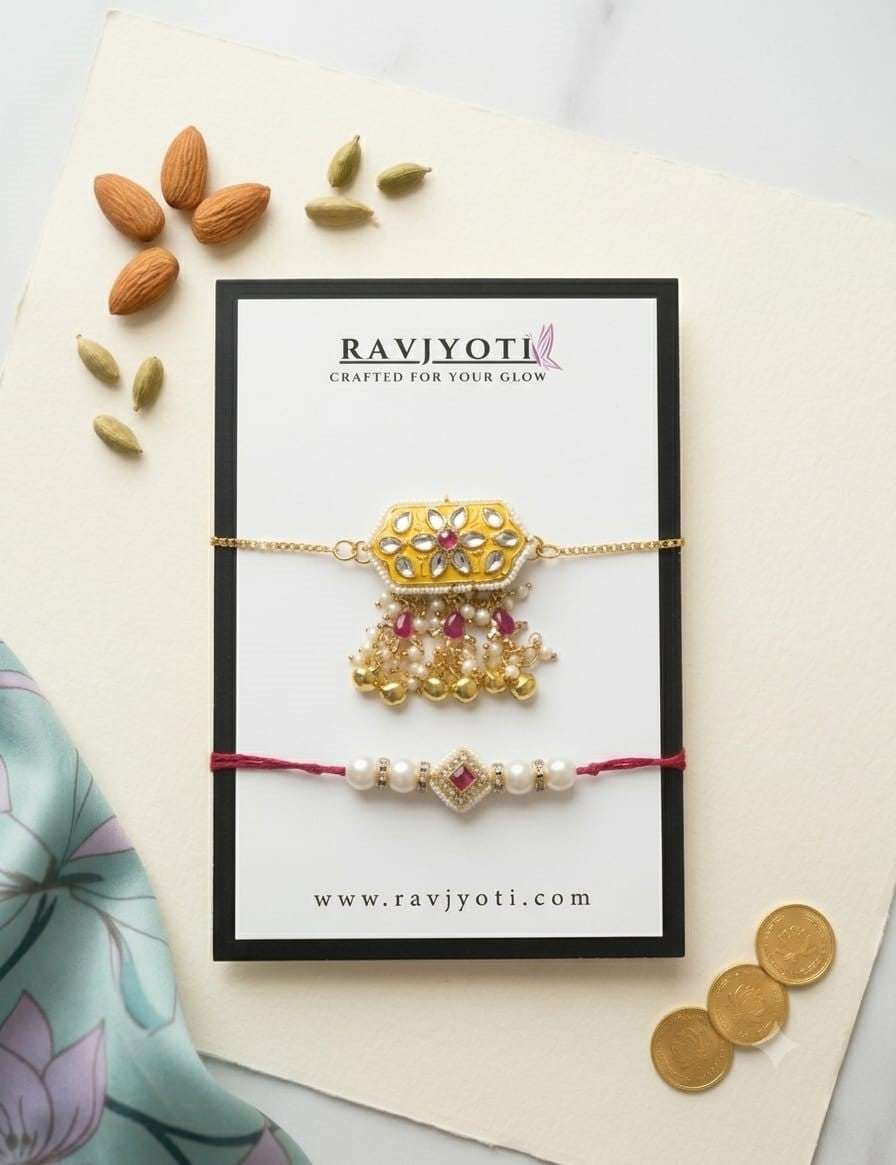 Premium Kundan Bhai Bhabhi Rakhi Set