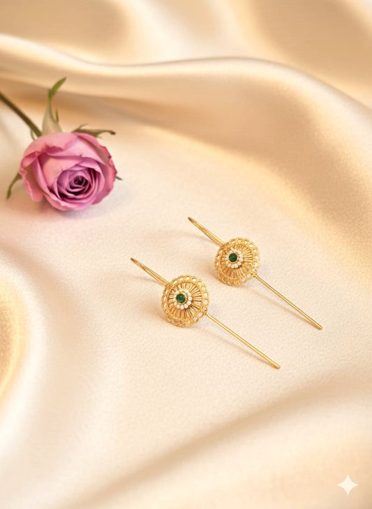 RavJyoti Gold-Toned Floral Stone Long Ear Cuffs | Non-Piercing Elegant Ear Cuffs for Women