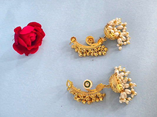 Royal Gold Finish Ear Cuff Jhumka Earrings