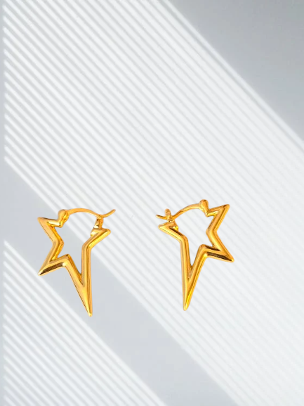Star Lightning Bolt Brass Hoop Earrings - Premium brass statement earrings for Women