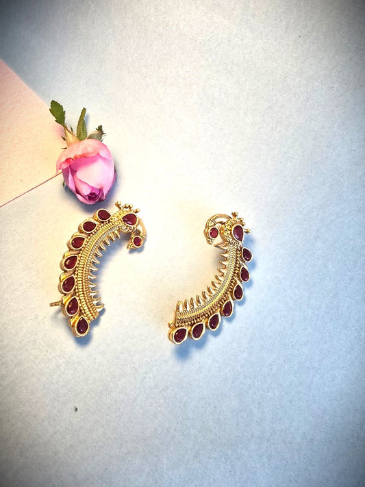 Traditional Ruby-Tone Brass Ear Cuffs | Handcrafted Statement Ear Cuffs for Women
