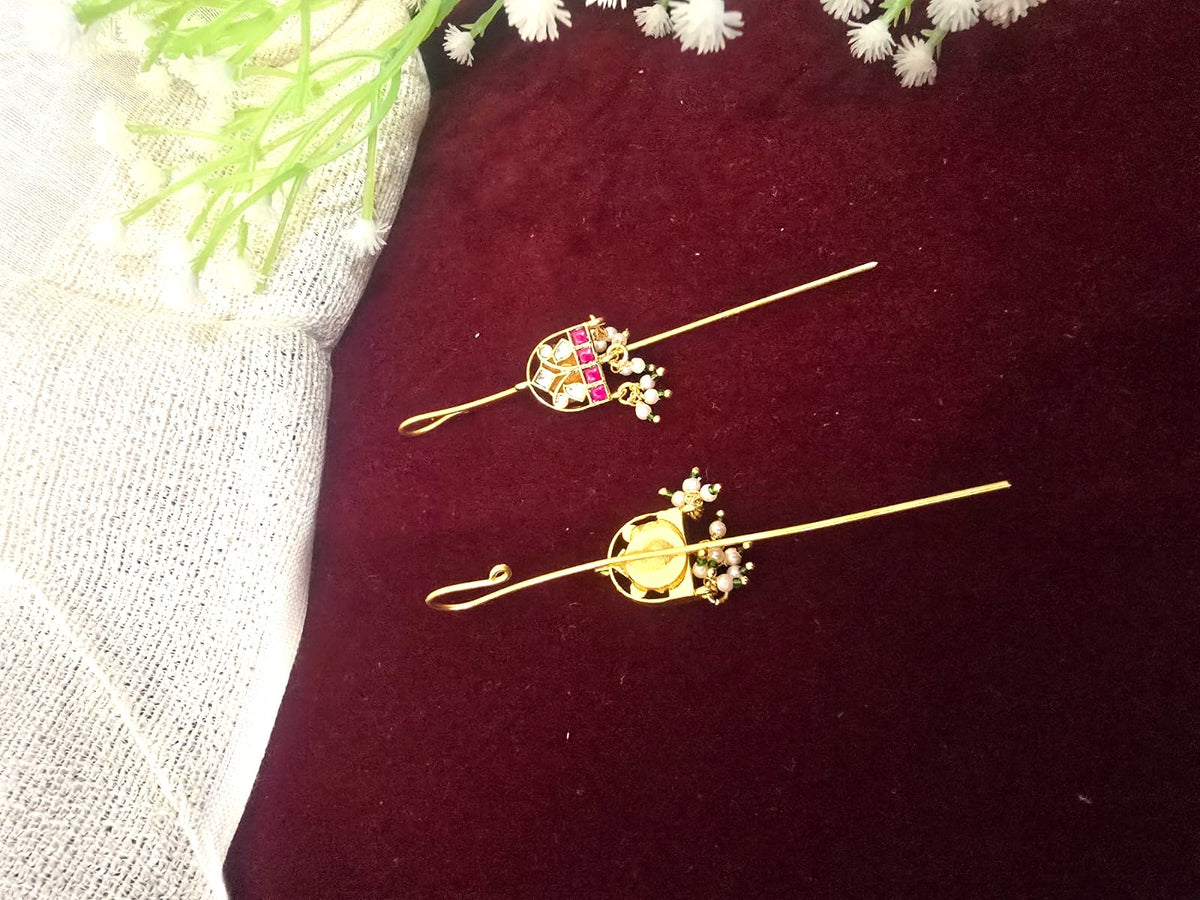 Traditional Kundan Ear Cuff with Pink Stones & Pearl Bead
