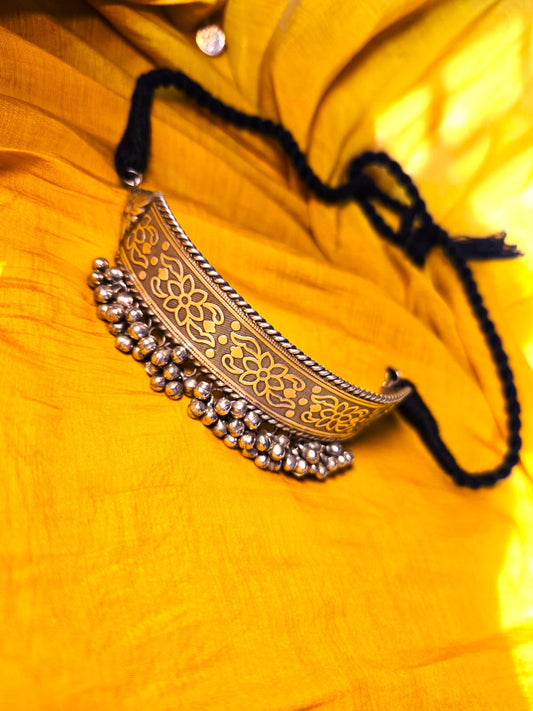 Traditional Oxidised Silver Floral Ghungroo Choker Necklace for Women