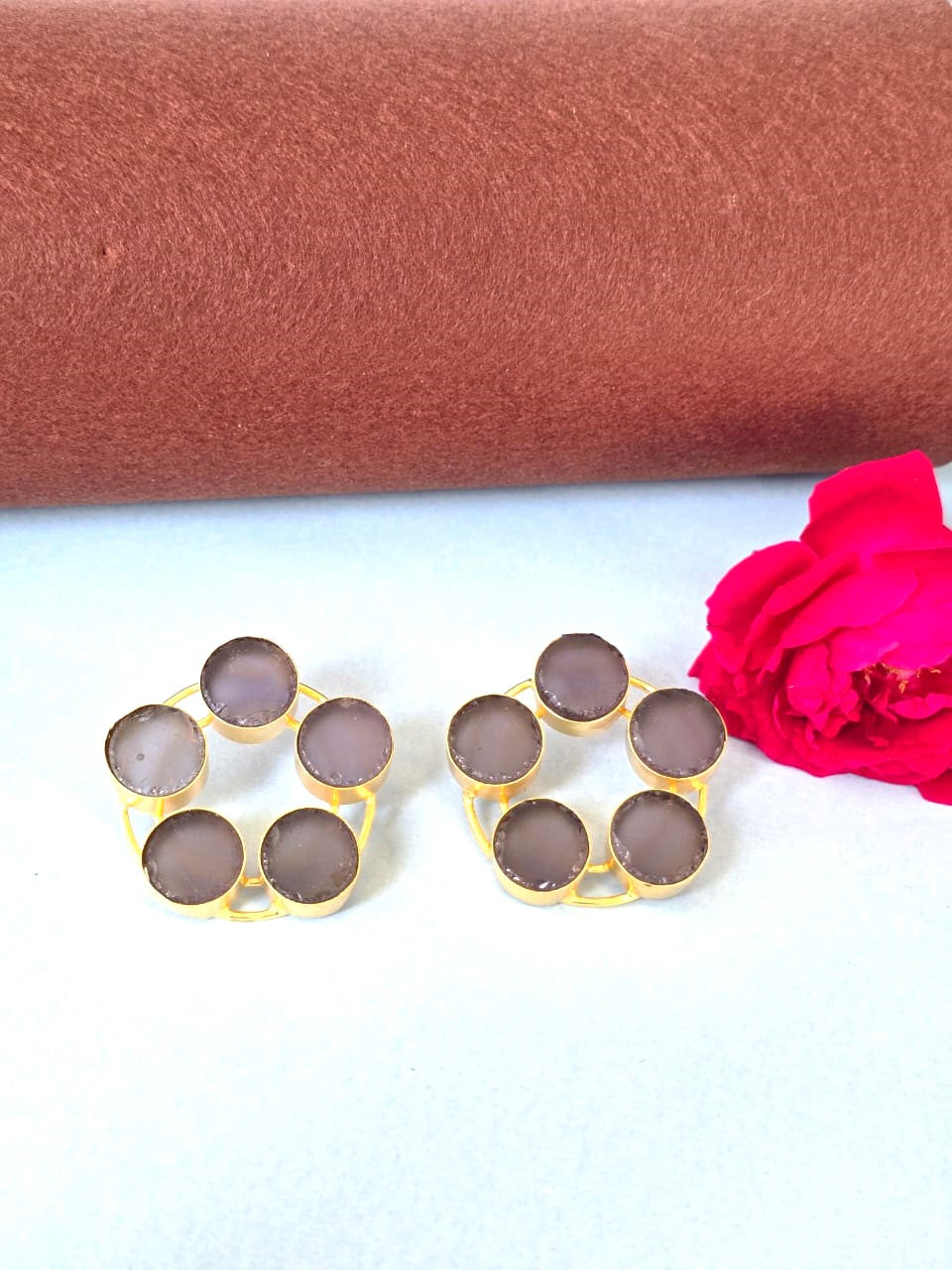 gold-plated circular stud earrings