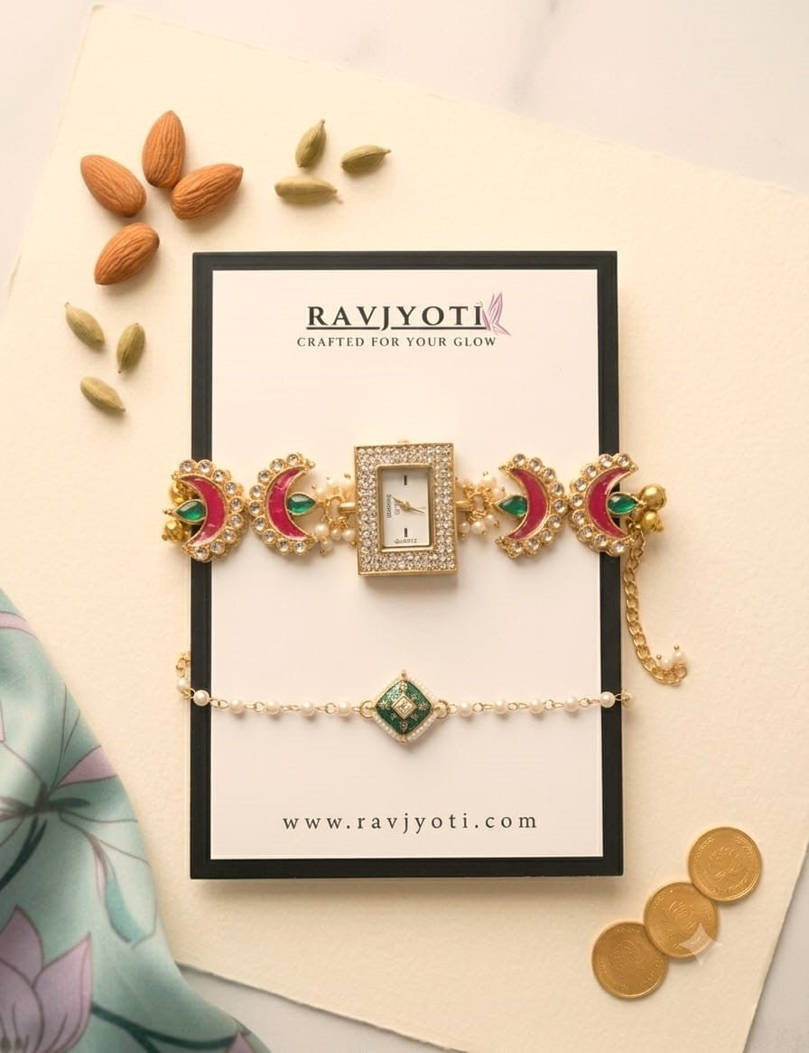 Ravjyoti's Premium Heritage Kashmiri Watch Rakhi Combo