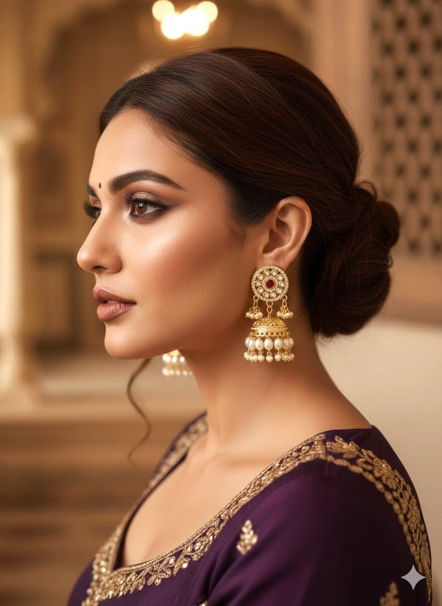 Jhumki earrings, royal gold pearl jhumki