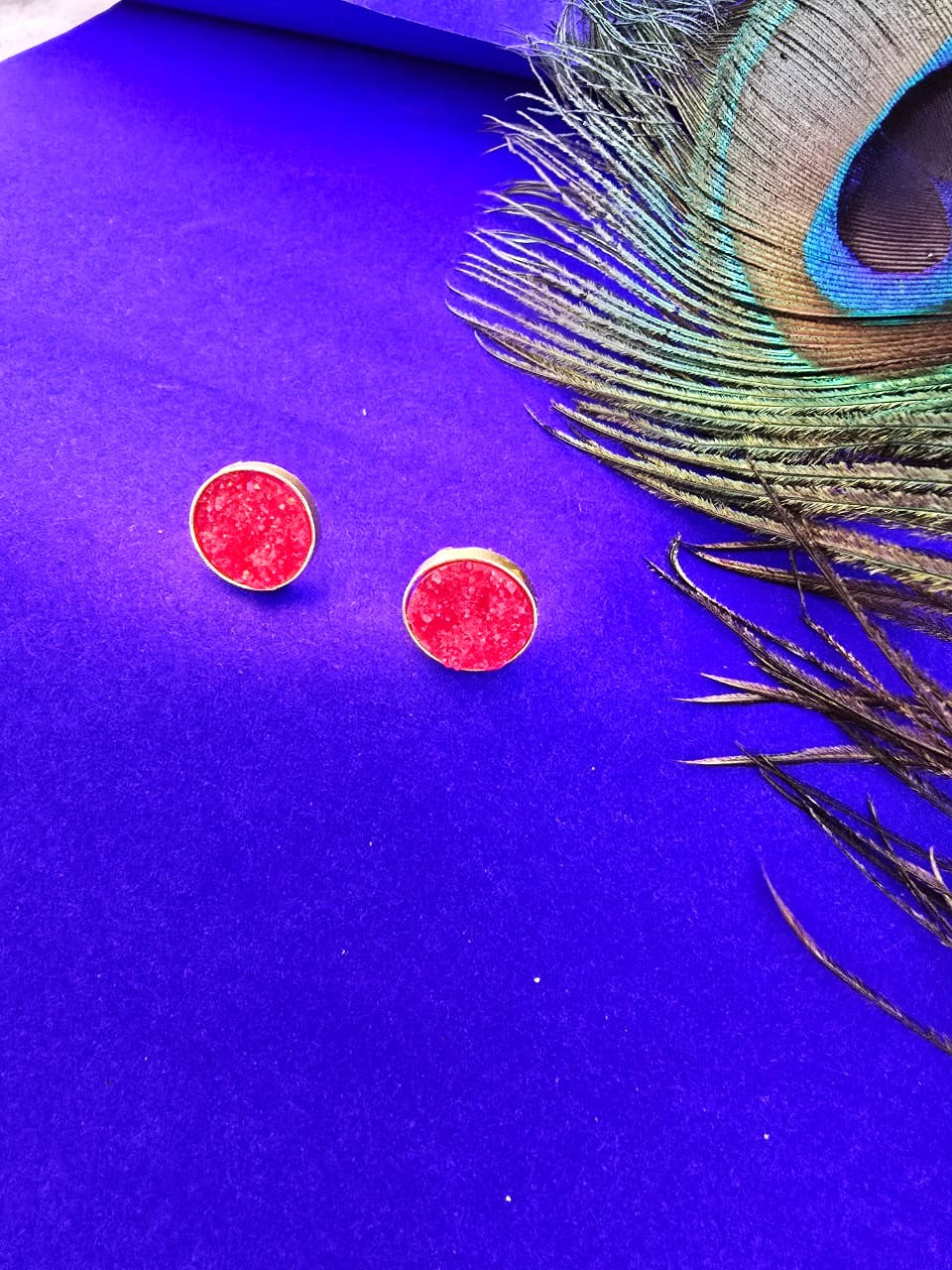 red druzy stone stud earrings