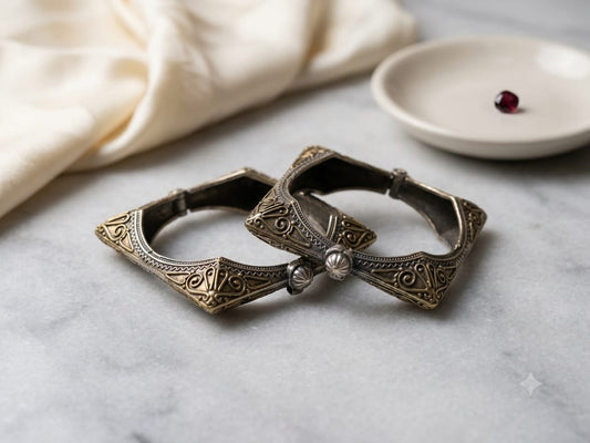 Antique Dual Tone Silver & Gold Designer Bangle Pair