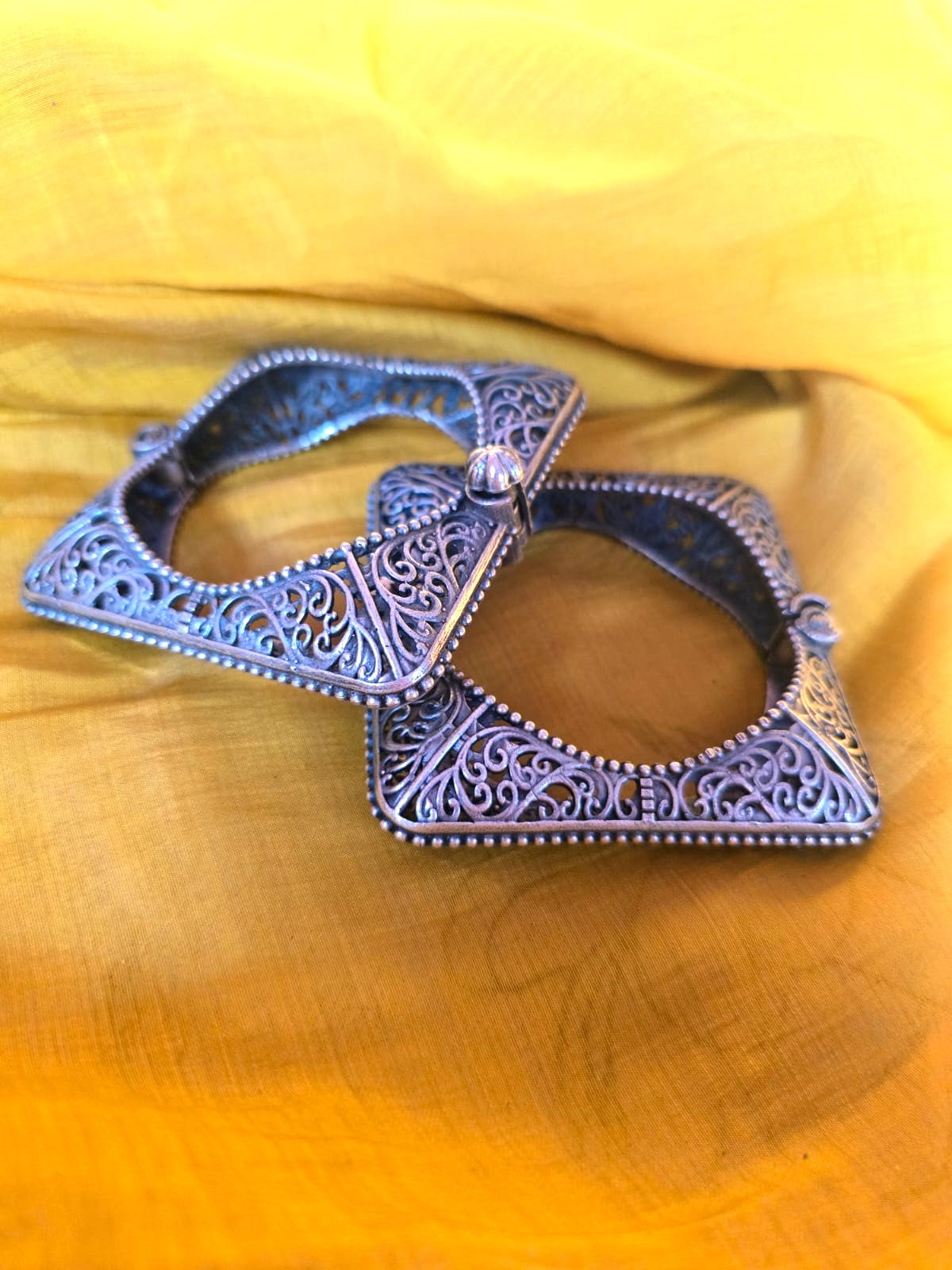 Antique Silver Replica Geometric Kada for Women