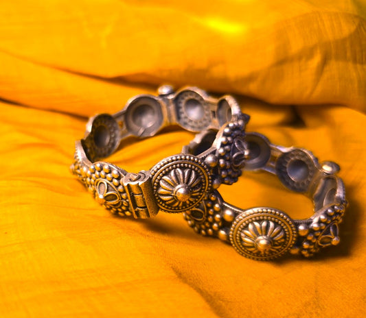 Antique Silver Replica Kada for Women (in pair)