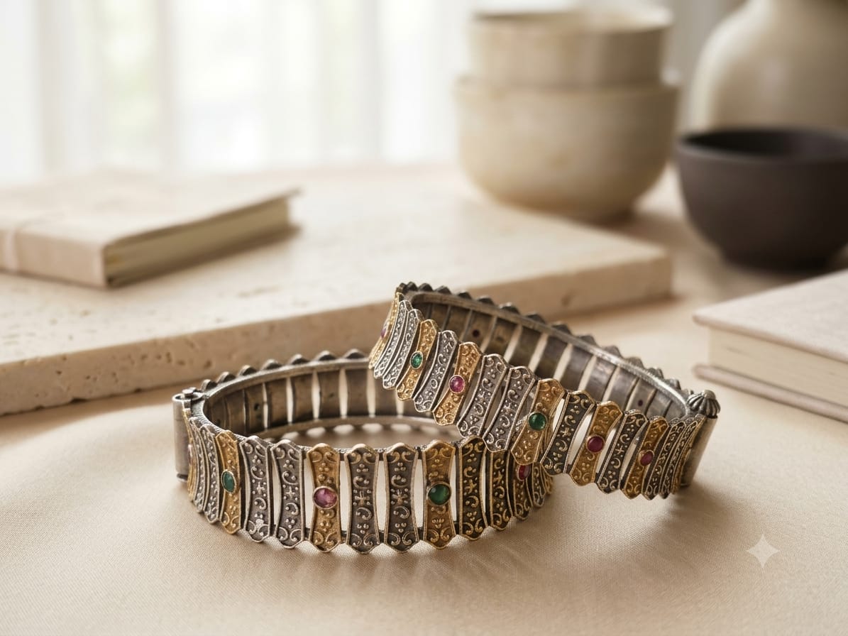 Antique Dual Tone Silver Replica Bangle