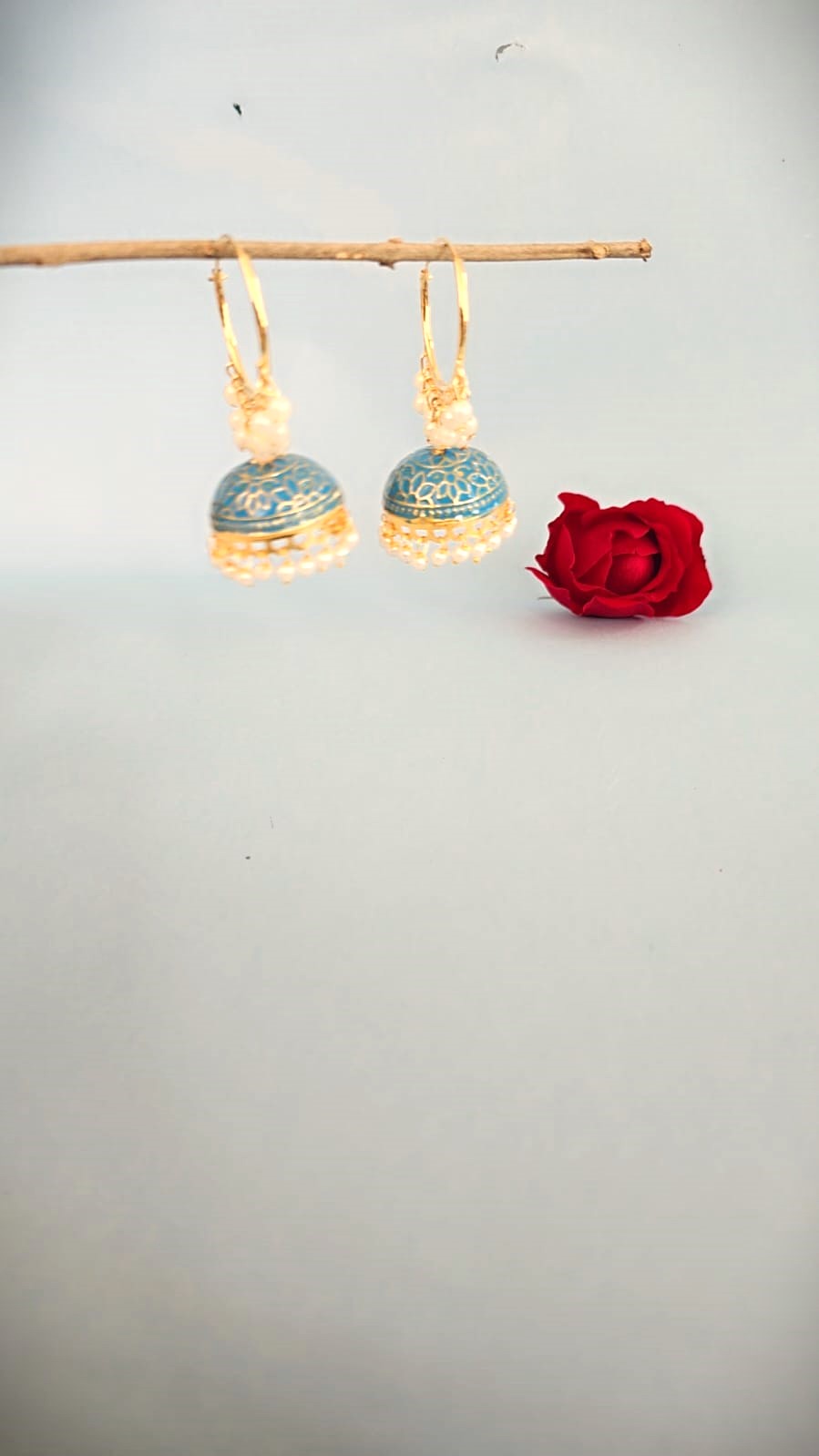 Blue Meenakari Pearl Drop Jhumka Earrings
