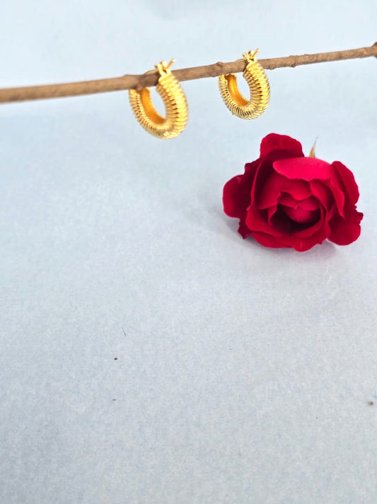 Classic Gold Finish Textured Hoop Earrings for Women