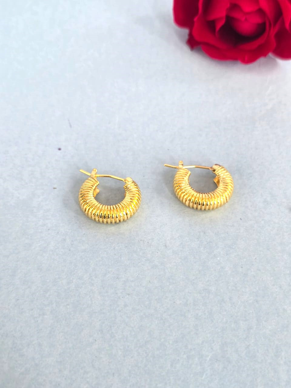 Classic Gold Finish Textured Hoop Earrings for Women