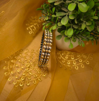 Dual Tone Beaded Kada Bangle –  Silver & Gold Openable Statement Bangle ( Single piece)
