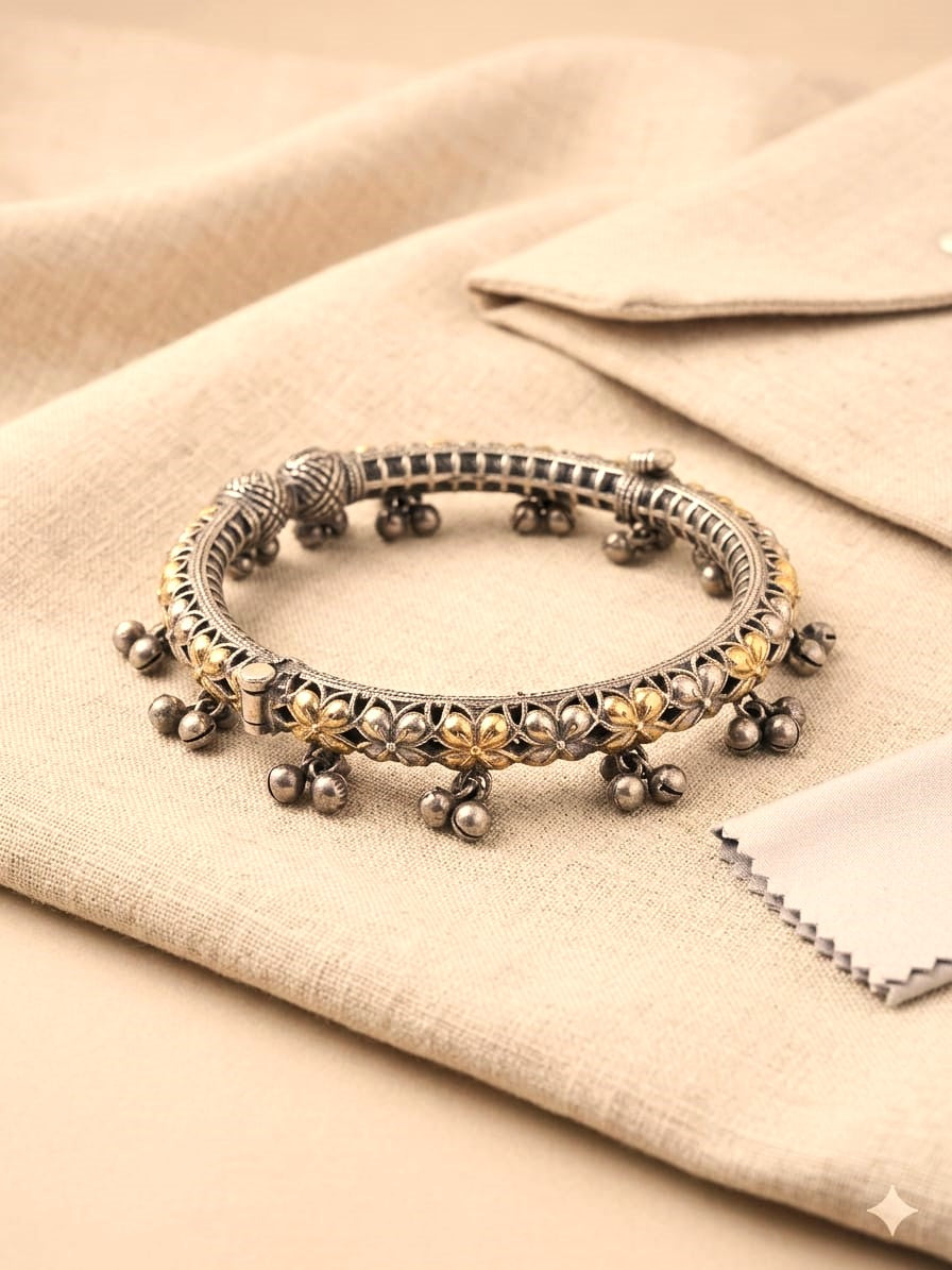 Dual Tone Ghungroo Kada Anklet for Women ( in pair )
