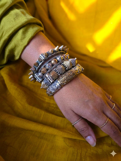 Dual Tone Silver Replica Bangle Stack for Women