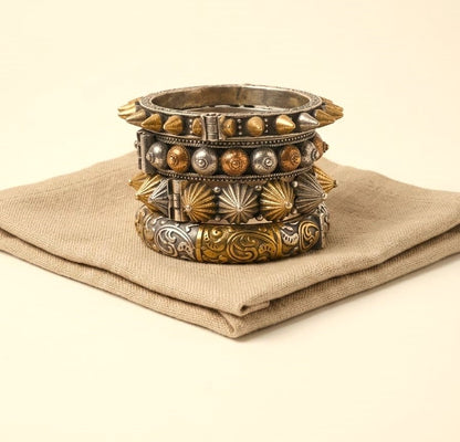 Dual Tone Silver Replica Bangle Stack for Women