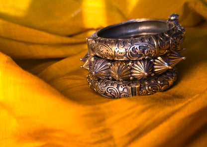 Dual Tone Silver Replica Bangle Stack for Women