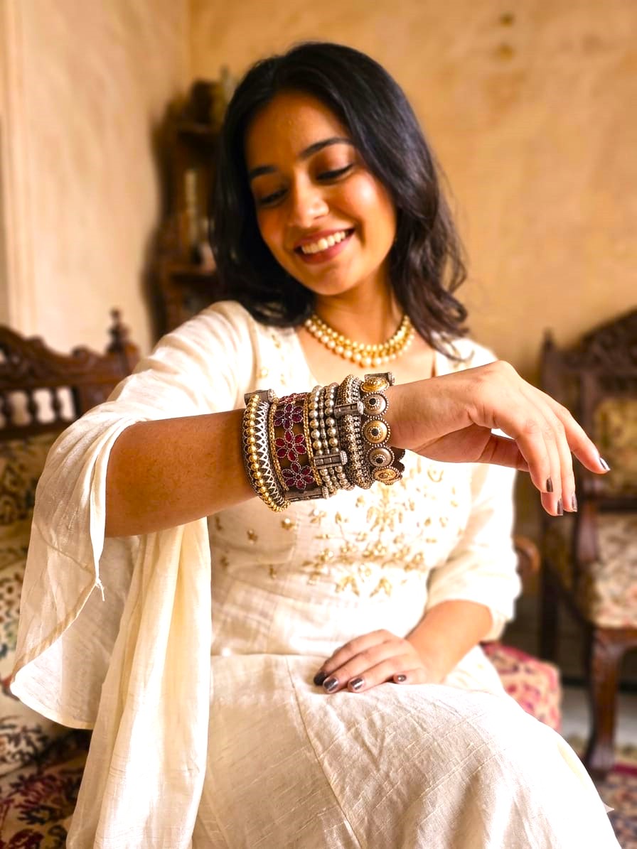 Dual Tone Silver Replica Kada Bangles Set -  RavJyoti Jewellery