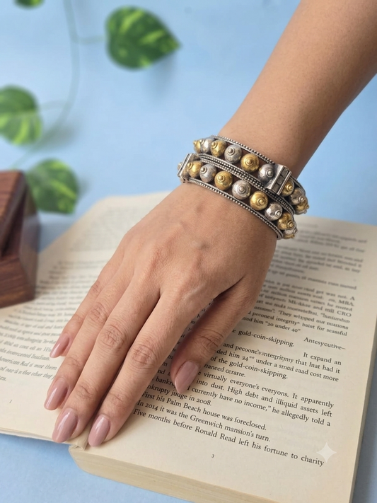 Elegant Dual Tone Silver Replica Bangle Pair
