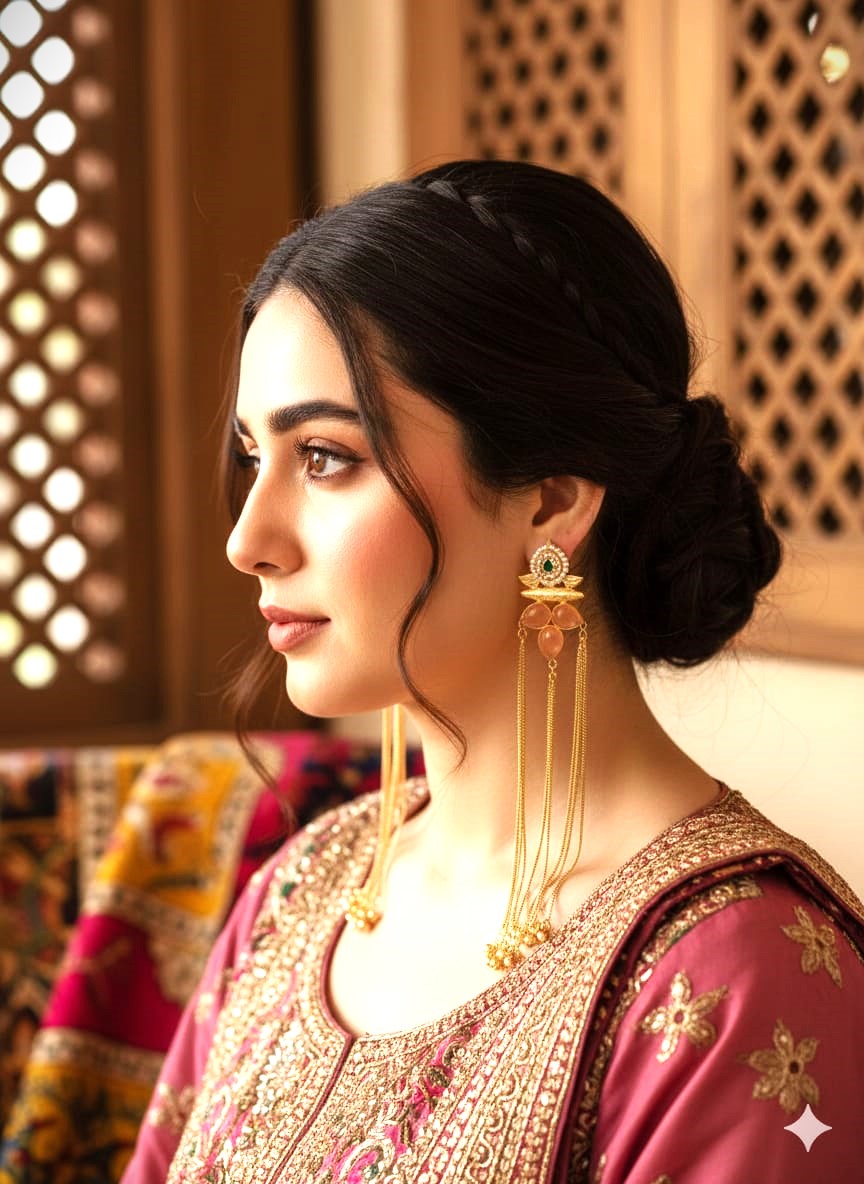 Kashmiri Long Earrings for Women - Gold Polished Ethnic Jewellery