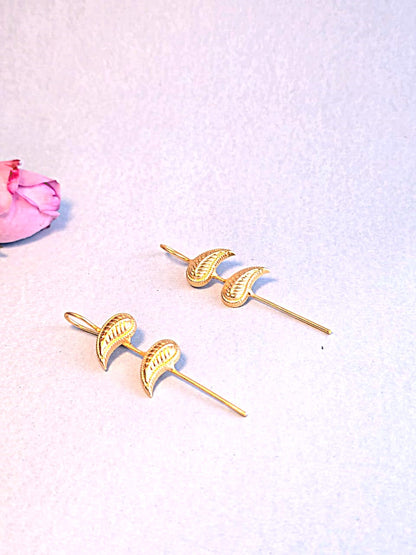 Elegant Leaf Motif Brass Drop Earrings | Lightweight Gold-Tone Daily Wear Earrings for Women